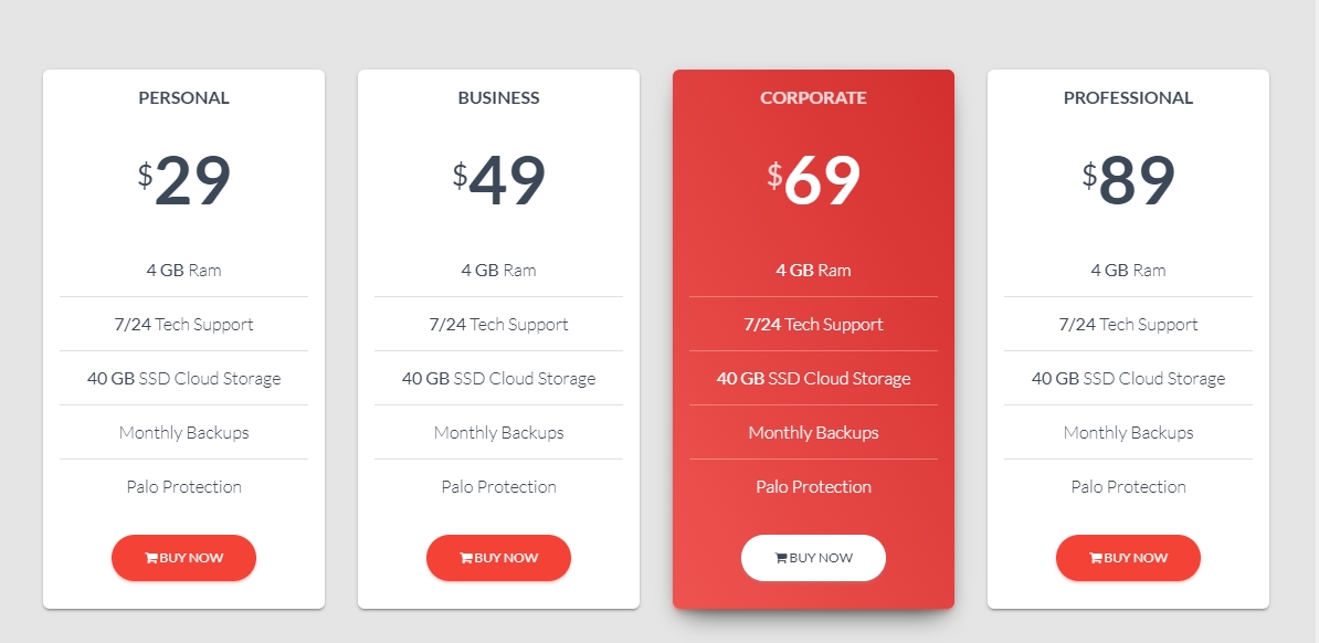 responsive pricing table bootstrap 4